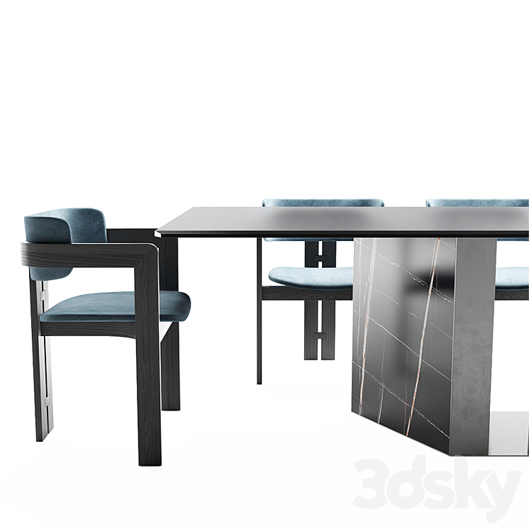 Gallotti & Radice 0414 chair | Platinum table 3DS Max - thumbnail 2