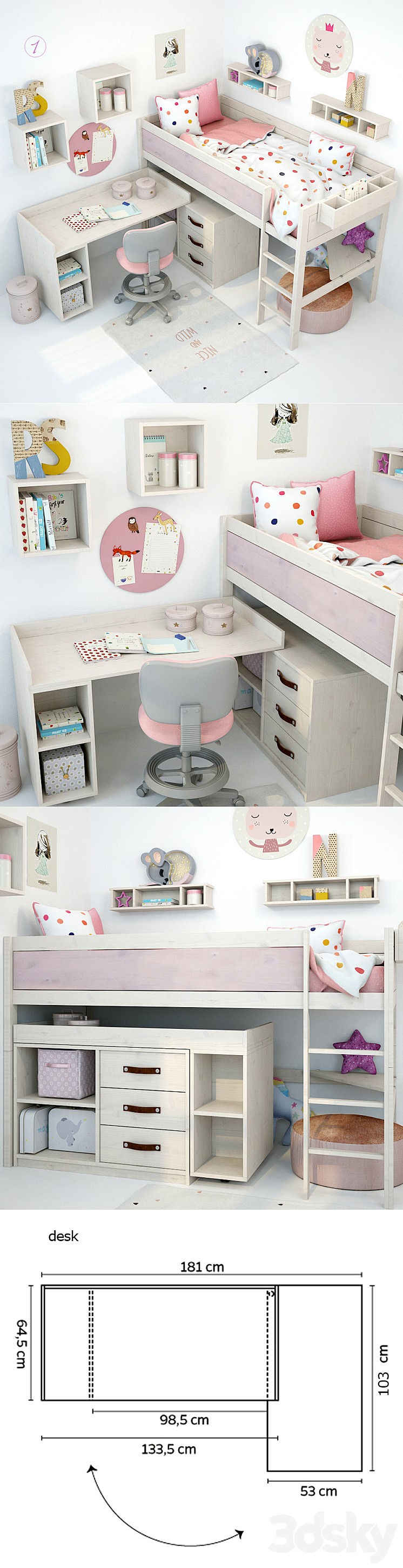 Bed and table for girls from Lifetime 3D Model