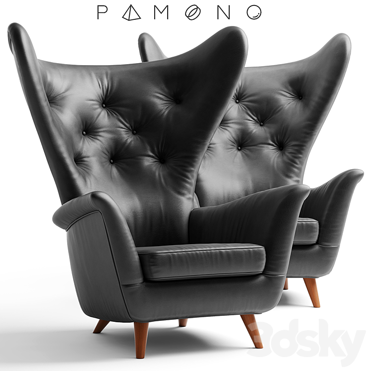 Black Leather Wing Lounge Chair 1950s 3DS Max - thumbnail 1