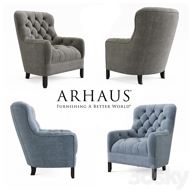 ARHAUS CLUB 34''TUFTED UPHOLSTERED CHAIR IN TWEED 3DS Max - thumbnail 1