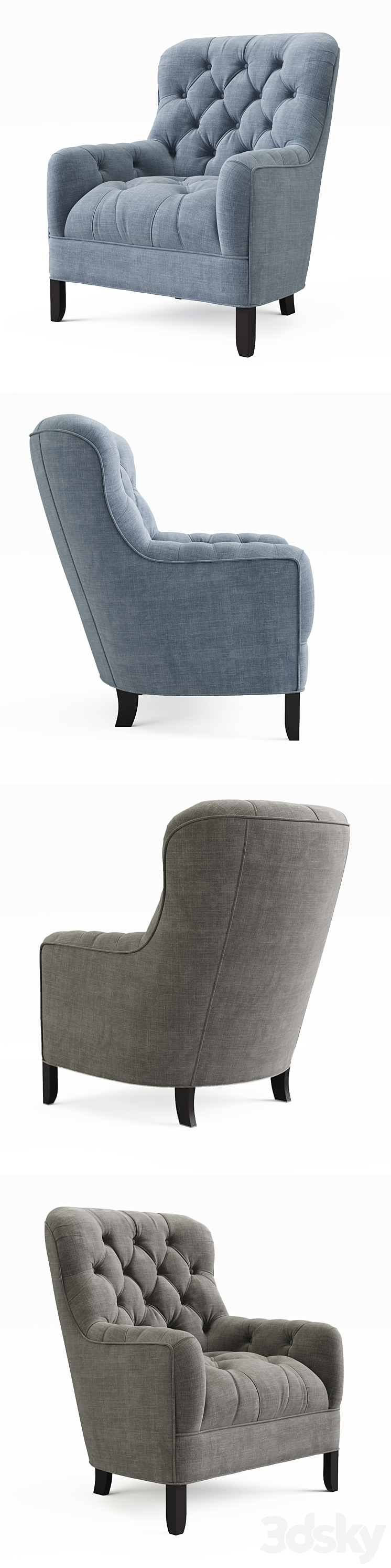 ARHAUS CLUB 34''TUFTED UPHOLSTERED CHAIR IN TWEED 3DS Max - thumbnail 2