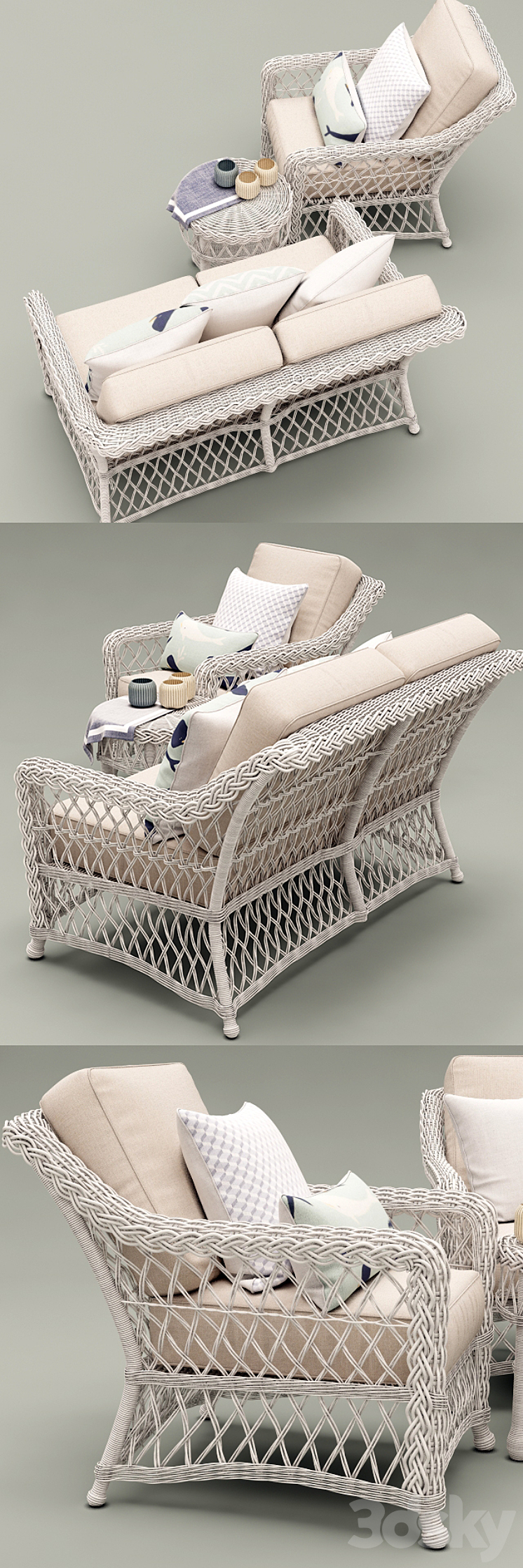 HAMPTON SEATING IN IVORY FINISH 3DS Max - thumbnail 2