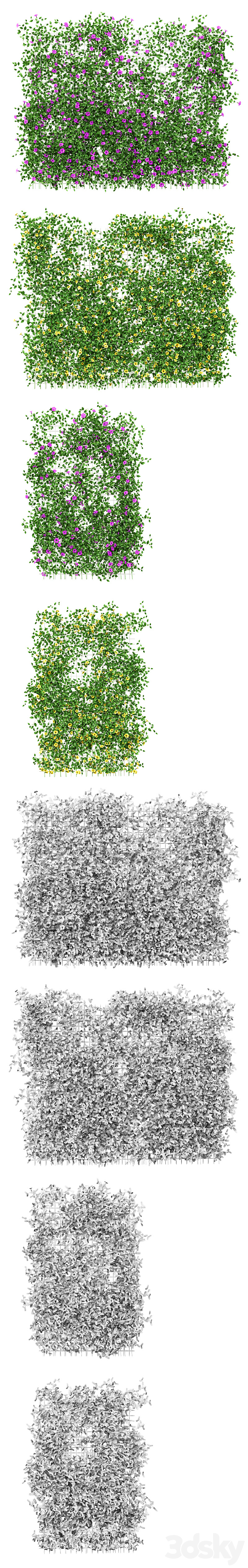 Wall of flowers on the grid 3D Model