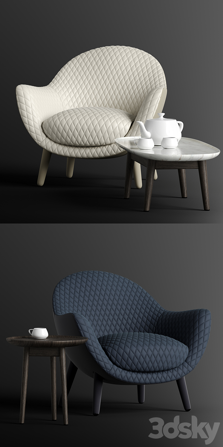 Armchair Poliform Mad Queen + coffee tables Mad COfee Table 3DS Max - thumbnail 2