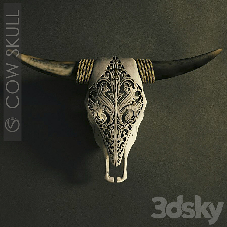 Decorative carved skull of a cow. 3DS Max - thumbnail 2