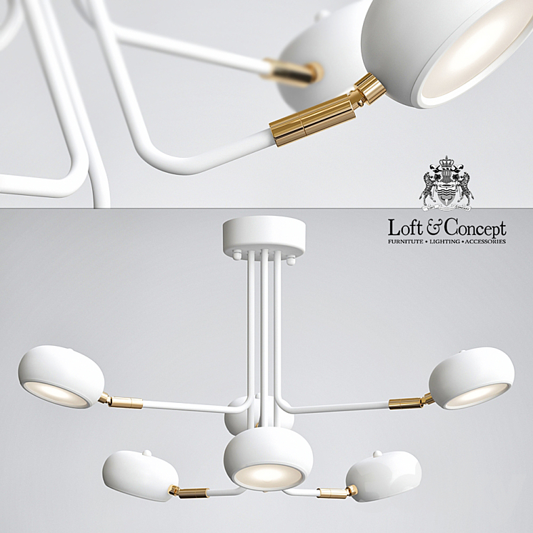 Curved Stix Chandelier 6 White 3DS Max - thumbnail 1