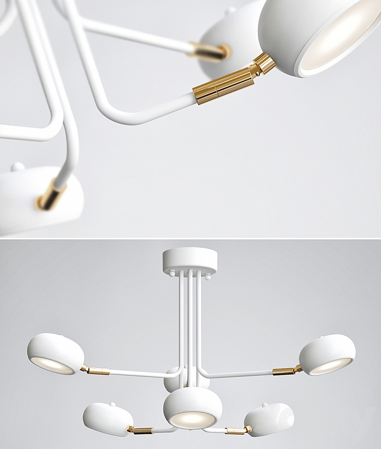 Curved Stix Chandelier 6 White 3DS Max - thumbnail 2