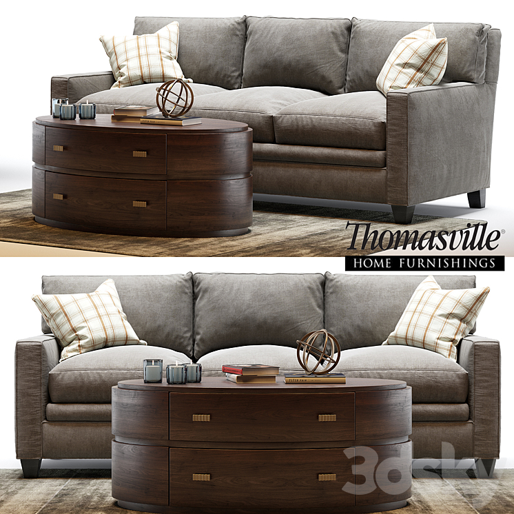 Thomasville mercer sofa and Andrew oval Cocktail table 3DS Max - thumbnail 1