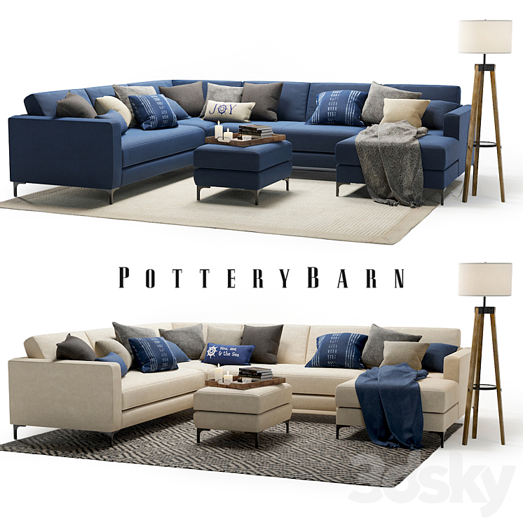 Pottery Barn Jake set 2 Sofa 3D model