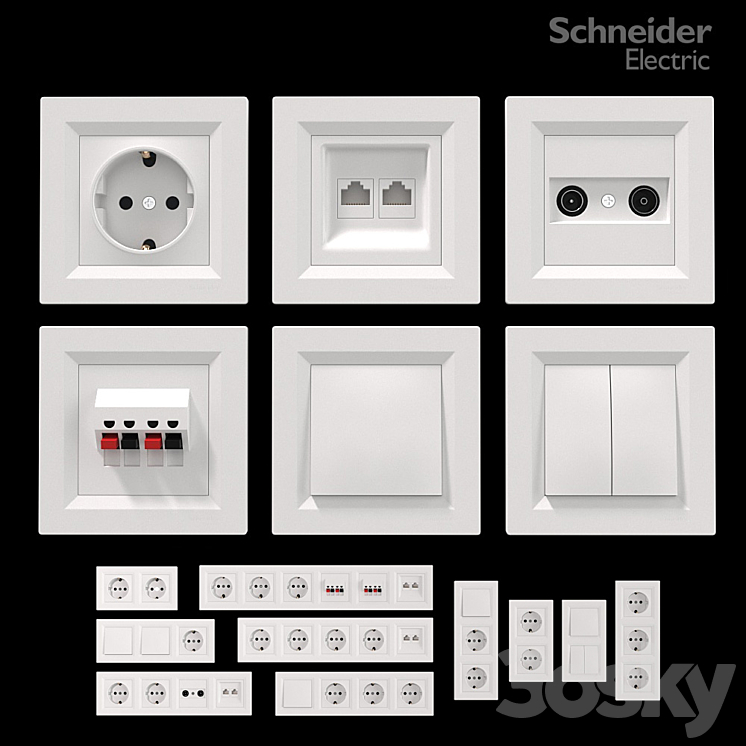 Sockets and switches Schneider Asfora White. 3DS Max - thumbnail 1