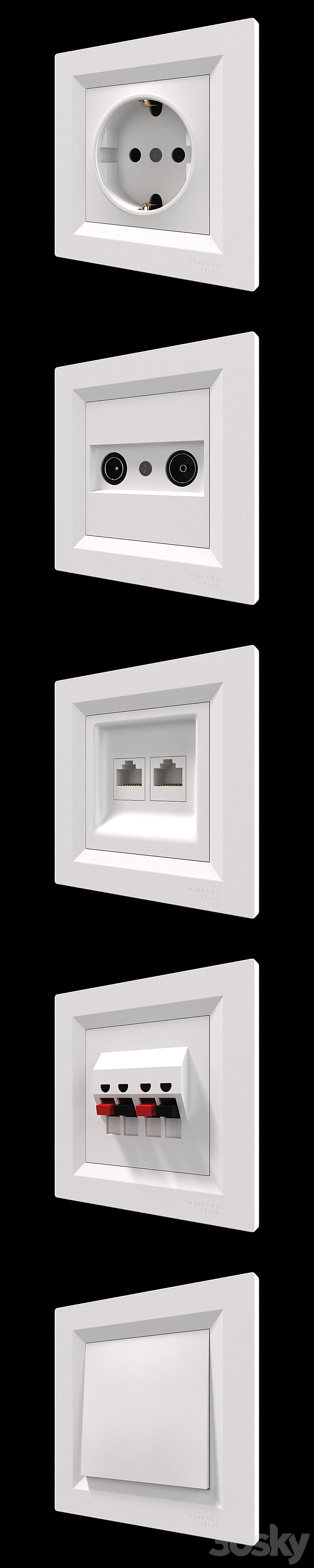 Sockets and switches Schneider Asfora White. 3DS Max - thumbnail 2