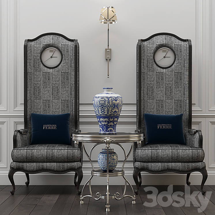 Gianfranco Ferre Home Big ben chair and Covent table 3DS Max - thumbnail 1