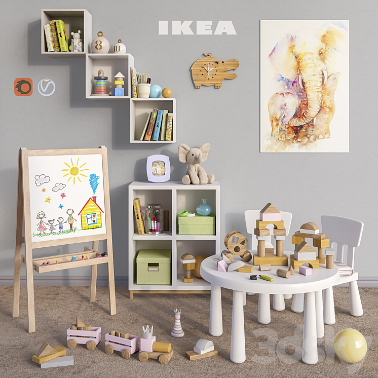 Modular furniture IKEA accessories decor and toys set 5 3DS Max - thumbnail 1