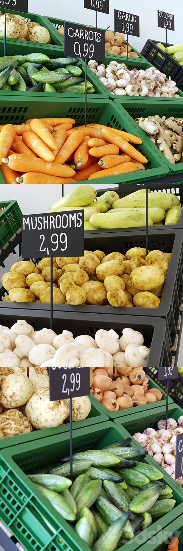 Racks with vegetables 3D Model