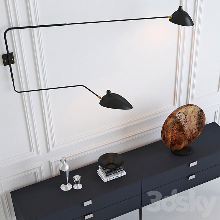 Serge Mouille Rotating Sconce Two Arms & Console 3D Model
