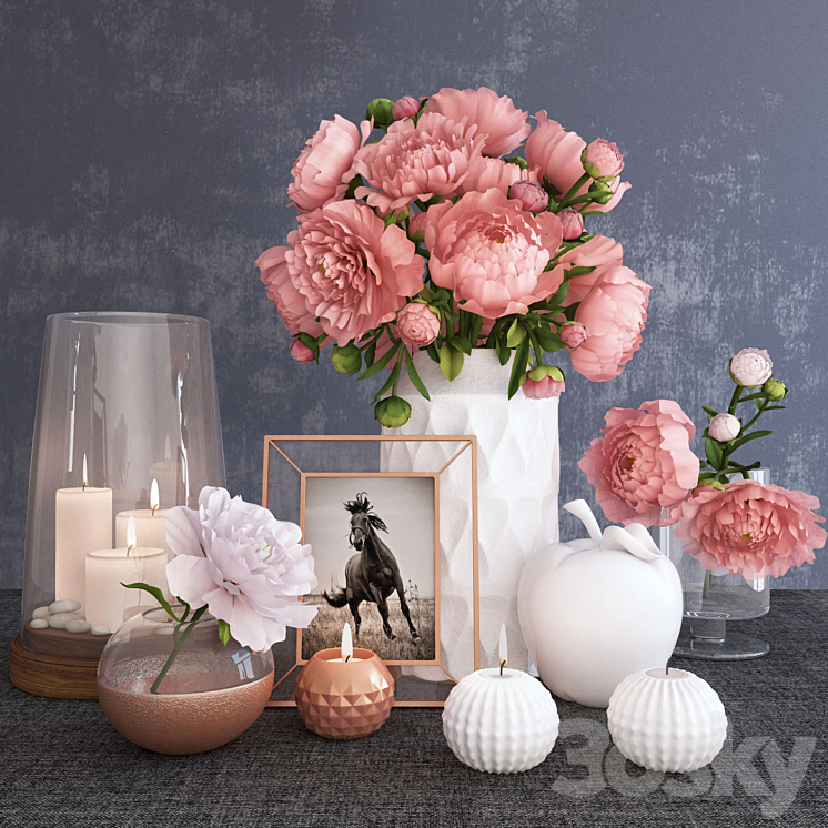Decorative set with peonies 3DS Max - thumbnail 1