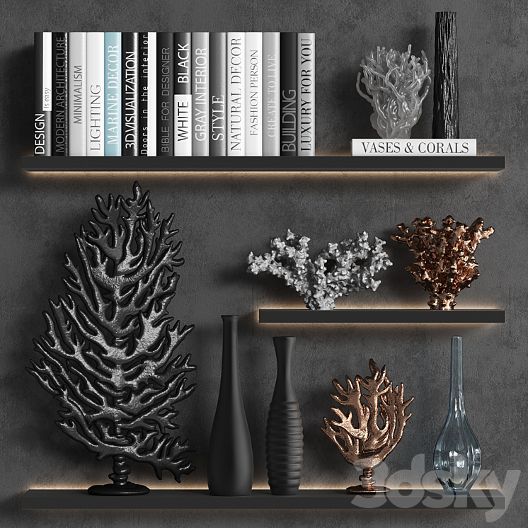 Decorative set of coral books and vases 3DS Max - thumbnail 1