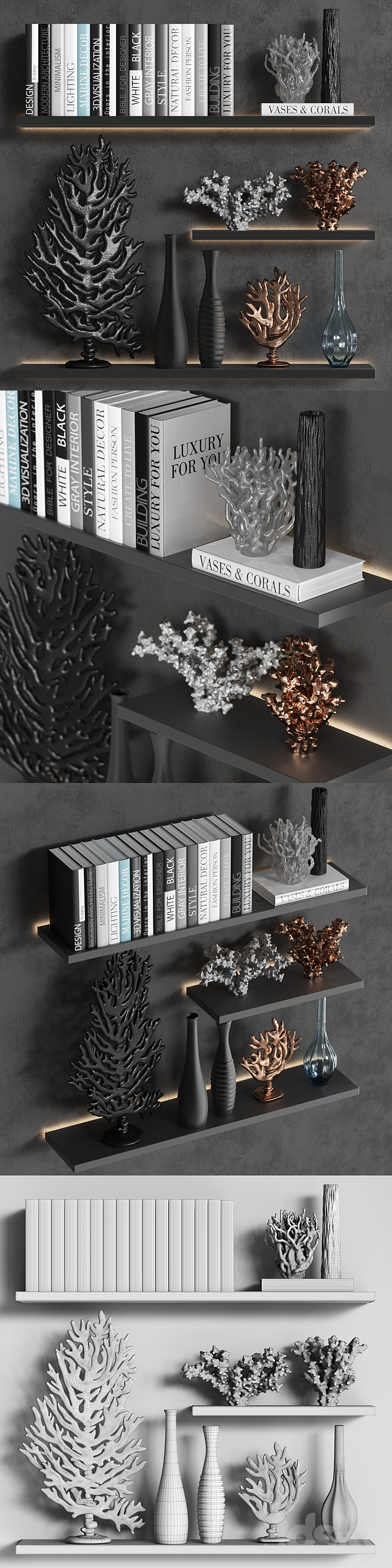 Decorative set of coral books and vases 3DS Max - thumbnail 2