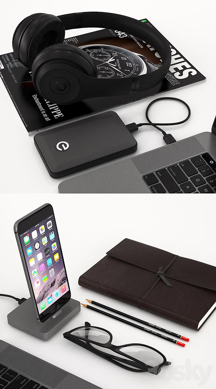 Workplace Space Gray MacBook 3D Model