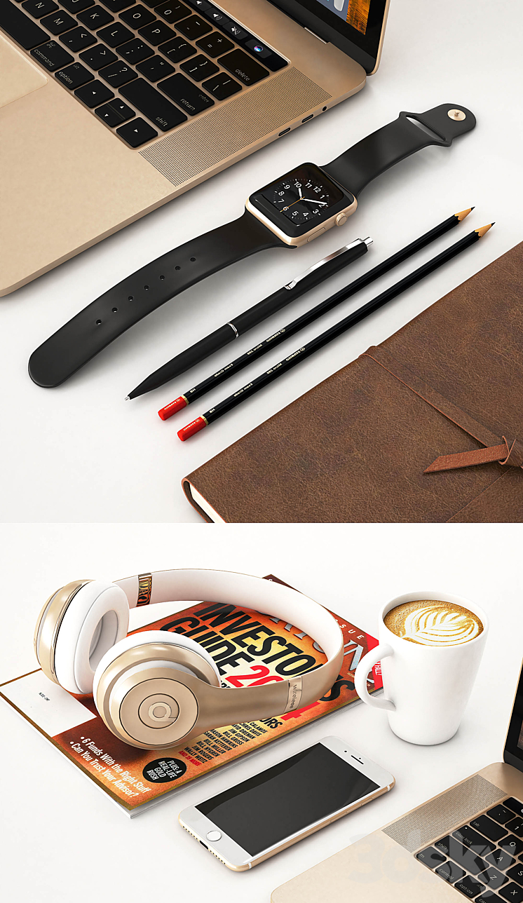 Workplace Gold MacBook 3D Model