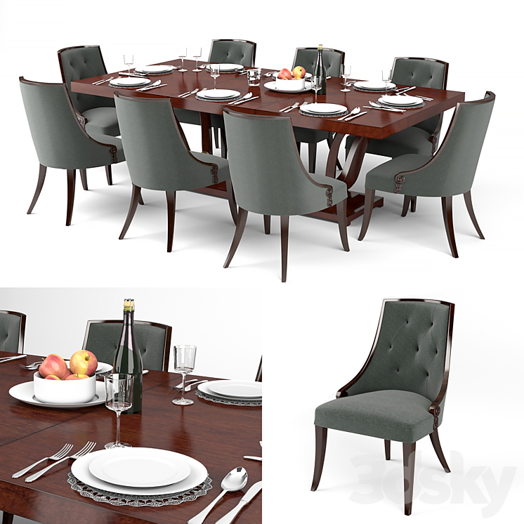 Guy Fontaine Dining Table & chairs 3DS Max - thumbnail 1