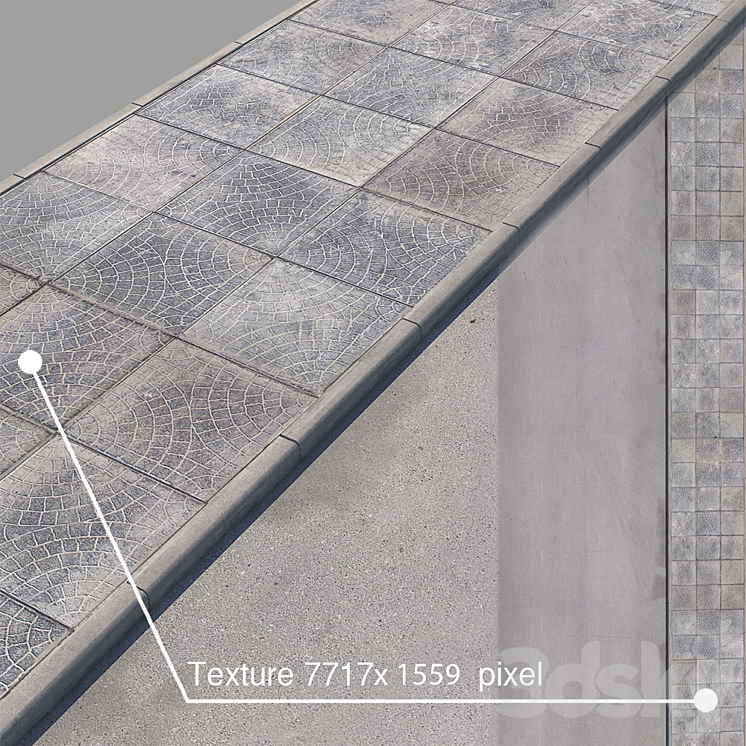 3 versions of the sidewalk with the road. 3D Model
