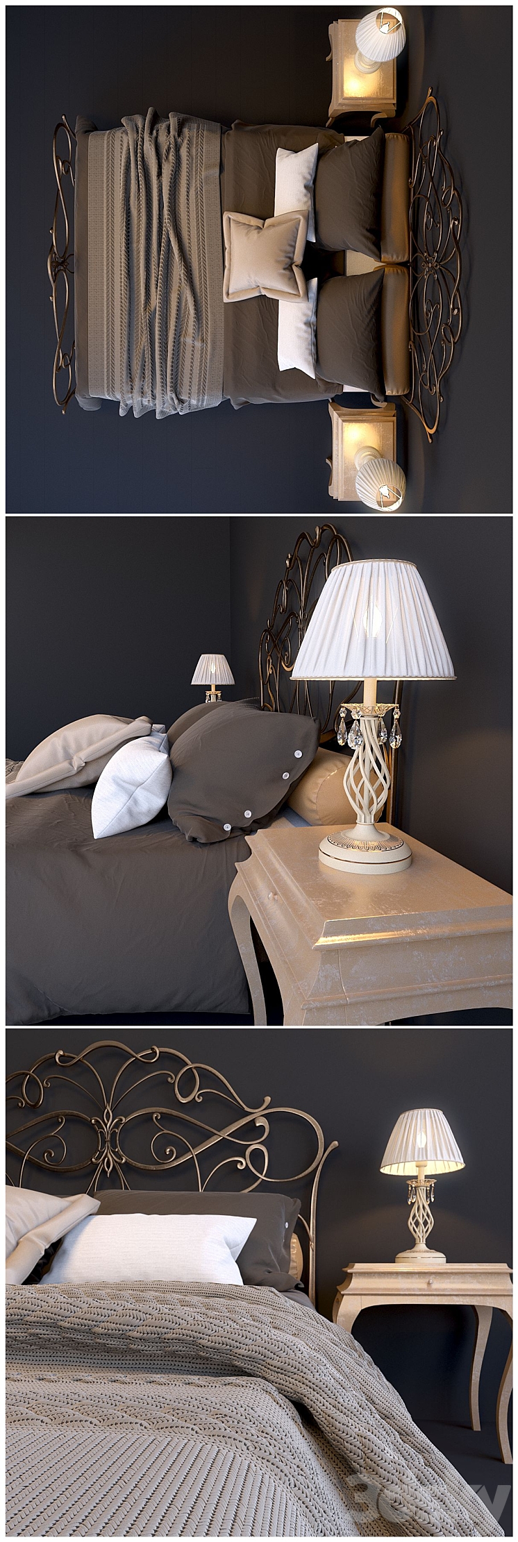 Bed EPOQUE Ciacci Classic 1027 + table Giusti Portos Rene + lamp Eurosvet 10054\/1 3DS Max - thumbnail 2