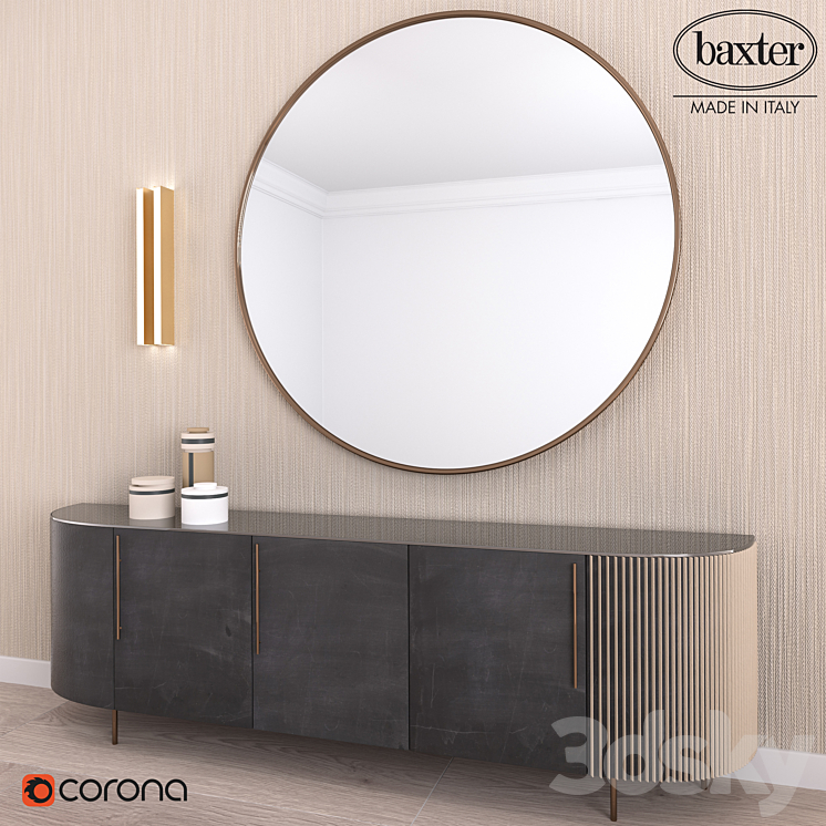 SIDEBOARD PLISSÉ LOW CABINET AND SET DECOR BY BAXTER 3D Model