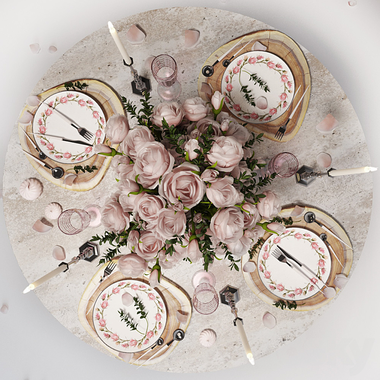 Table setting with roses / Table setting with roses 3D Model