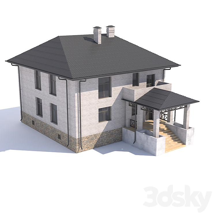 Two-storey house with balcony. 3D Model
