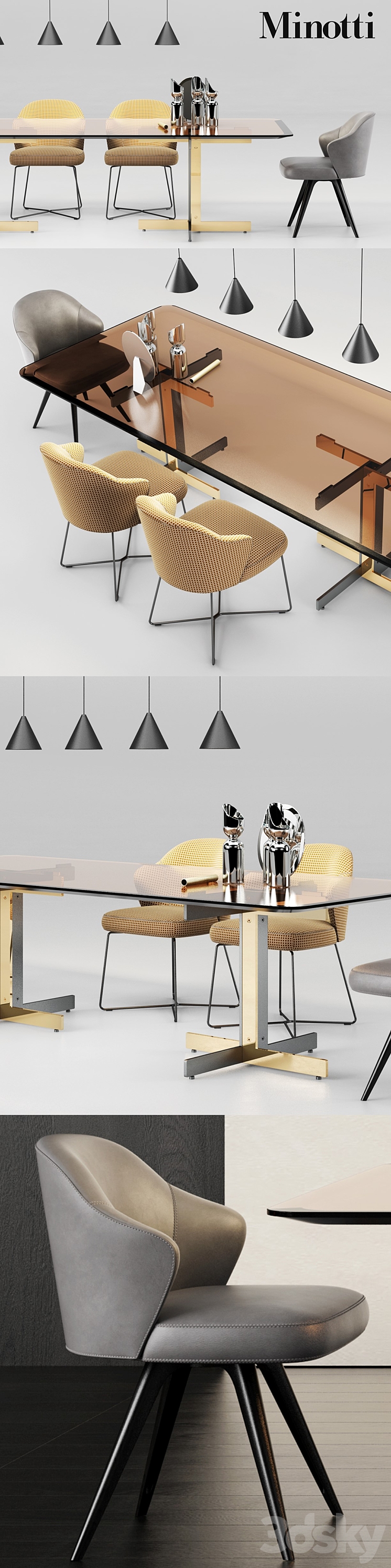 Minotti Catlin Dining Table and Leslie Dining Chairs 3D Model