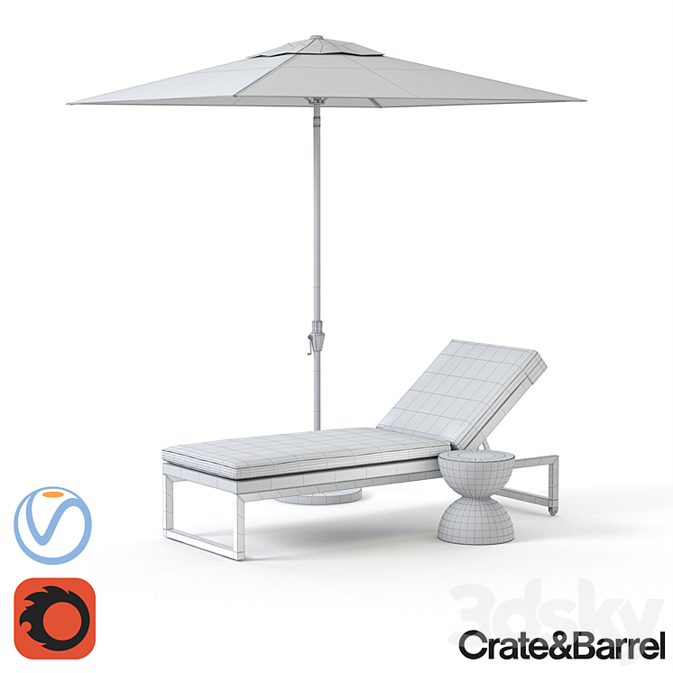 Dune Chaise Lounge with Sunbrella 3DS Max - thumbnail 2