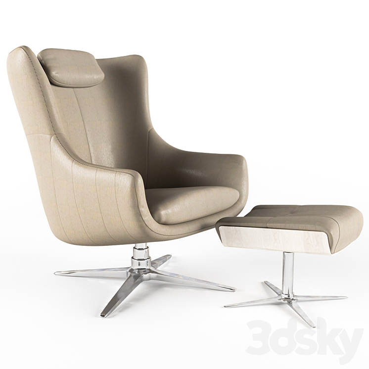 LEATHER ARMCHAIR WITH OTOMAN 3DS Max - thumbnail 1