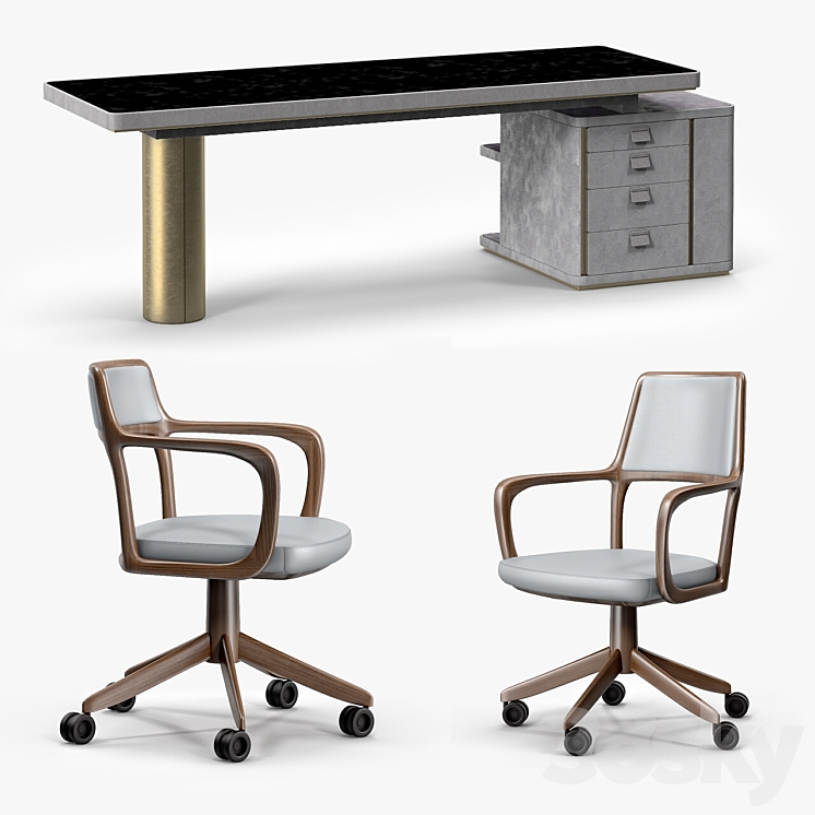 Baxter Verba Volant Desk and Giorgetti Baron Armchair 3DS Max - thumbnail 1