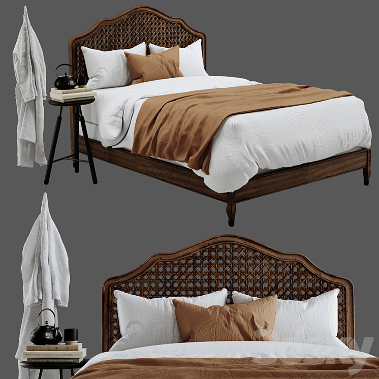 RH Lorraine Caned Bed 3DS Max - thumbnail 1