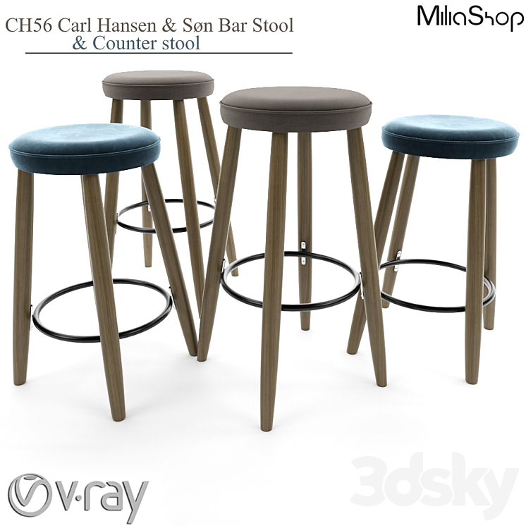 CH56 Carl Hansen & Søn Bar Stool & counter stool 3DS Max - thumbnail 1