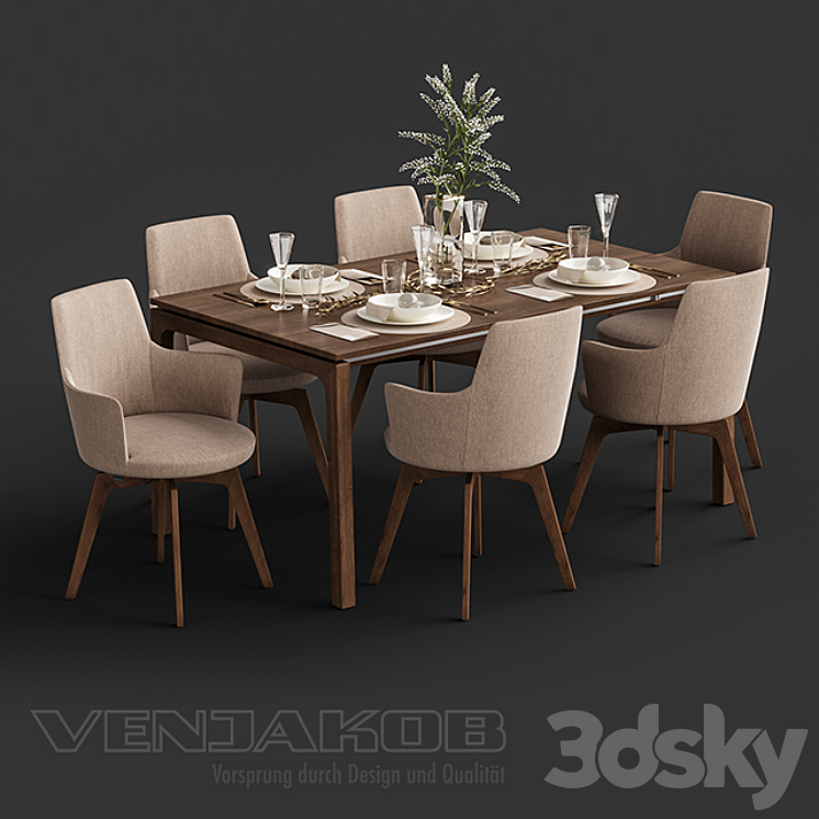 Venjakob Alexia Chair with Dining Table ET388 3DS Max - thumbnail 1