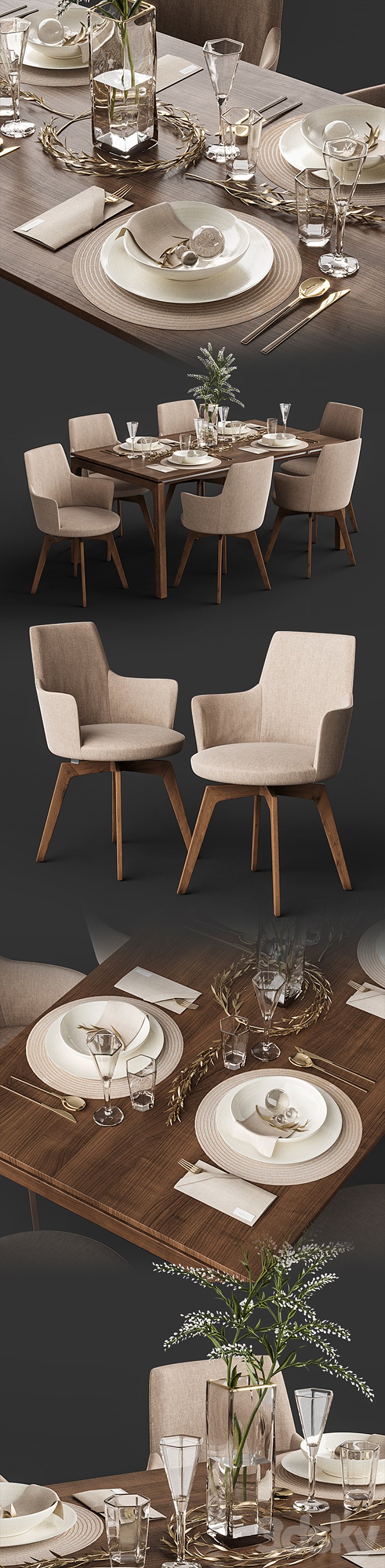 Venjakob Alexia Chair with Dining Table ET388 3DS Max - thumbnail 2