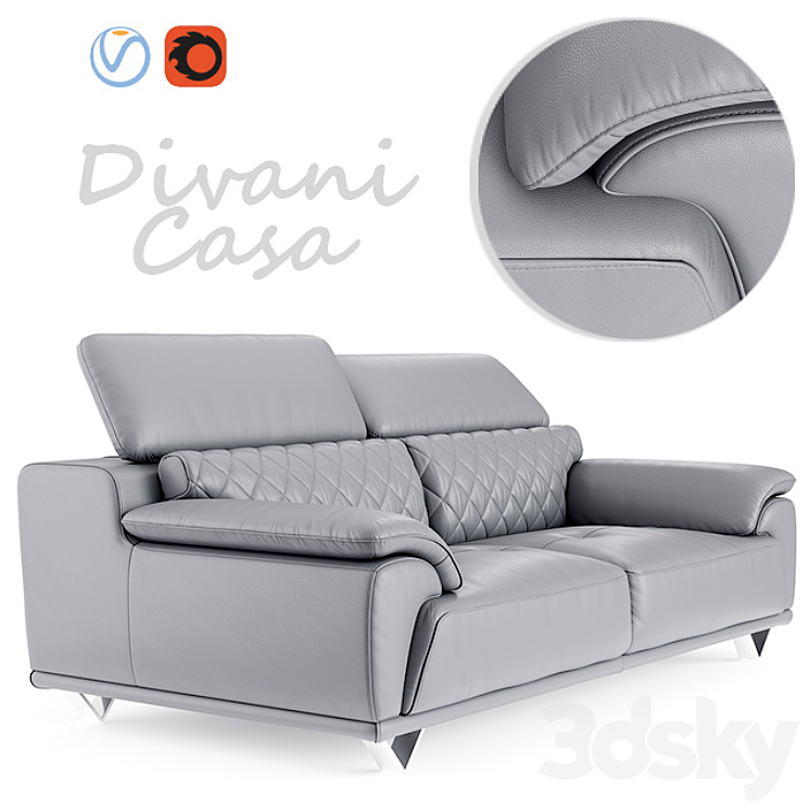 Sofa Divani Casa Wolford Modern Gray 3DS Max - thumbnail 1