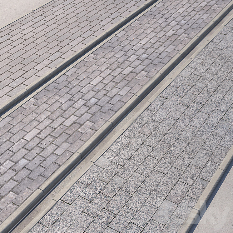 3 variants of pavement with road set_4 3D Model