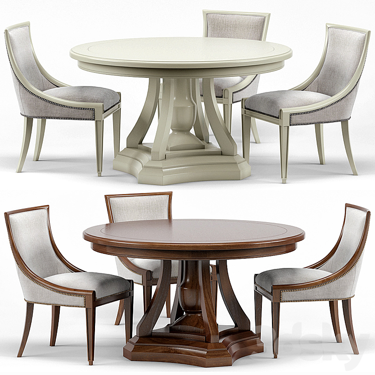 Stockton Ivory Lacquered Dining Chair Maxime French Round Dining Table 3DS Max - thumbnail 1
