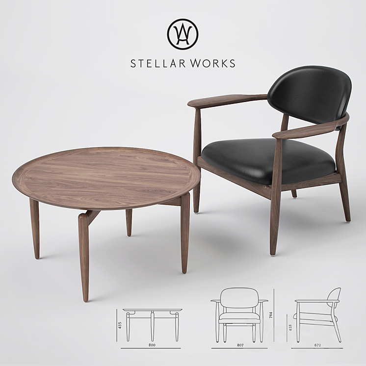 Stellar Works Slow Lounge Chair and Coffee Table 3DS Max - thumbnail 1