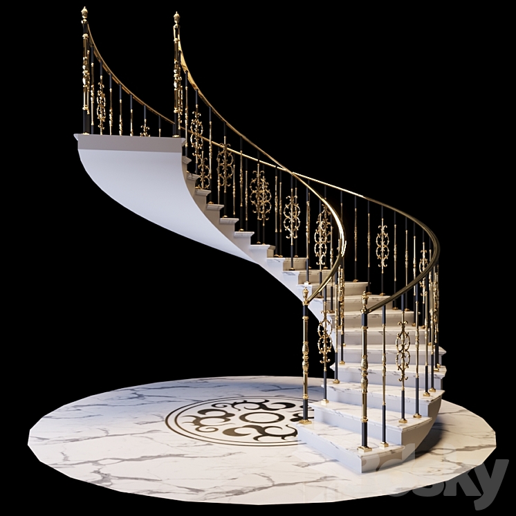Staircase with handrails 3D Model