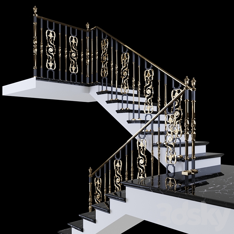 Staircase with handrails 3D Model