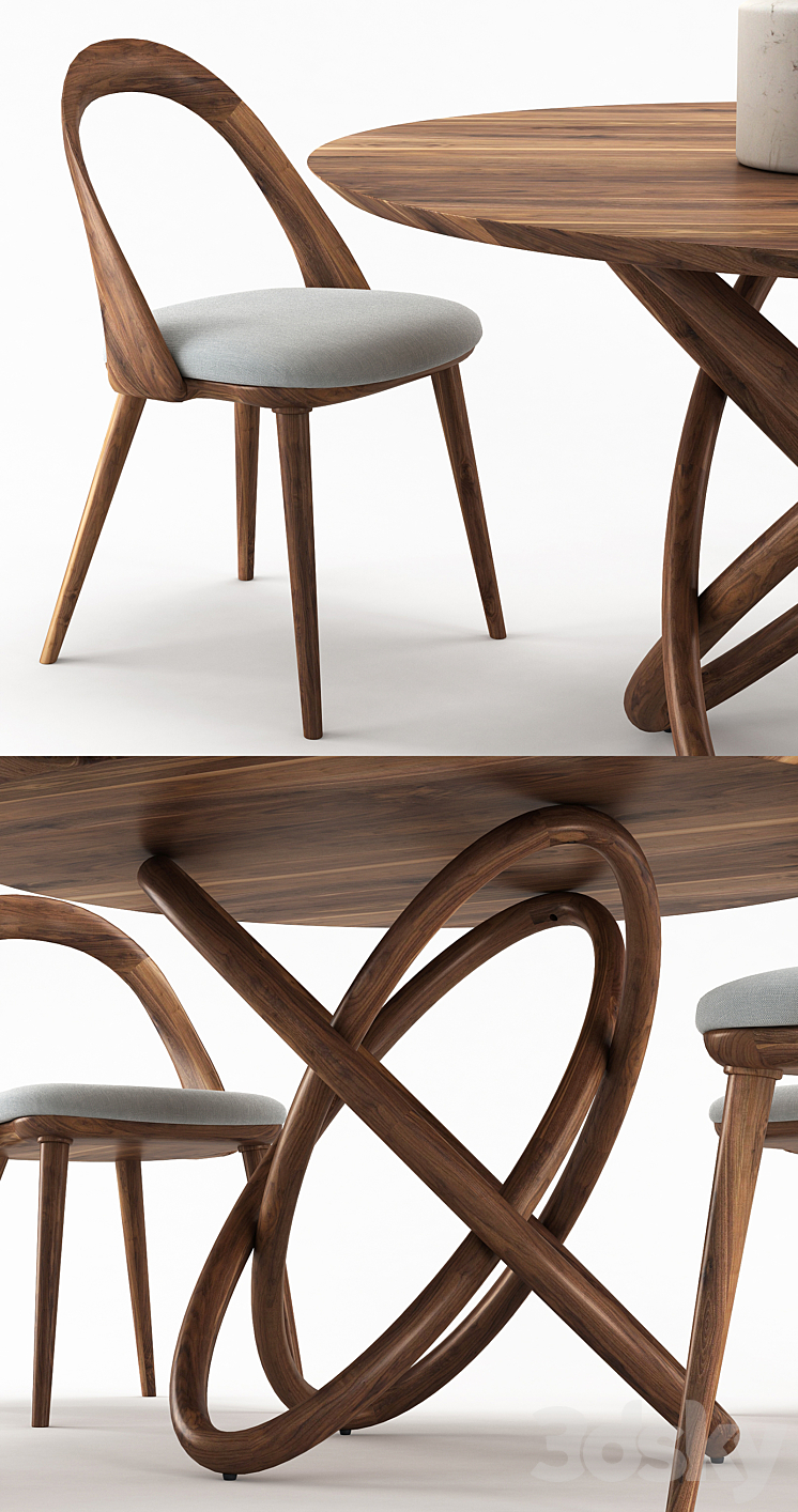 NORHOR Bergen round table and Walnut chair 3DS Max - thumbnail 2