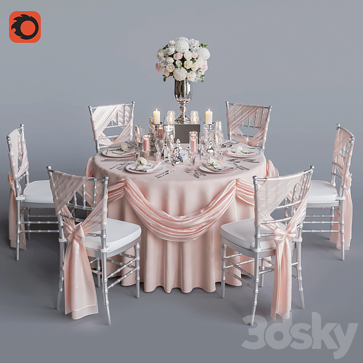 Wedding table for 6 persons 2 Corona 3DS Max - thumbnail 1