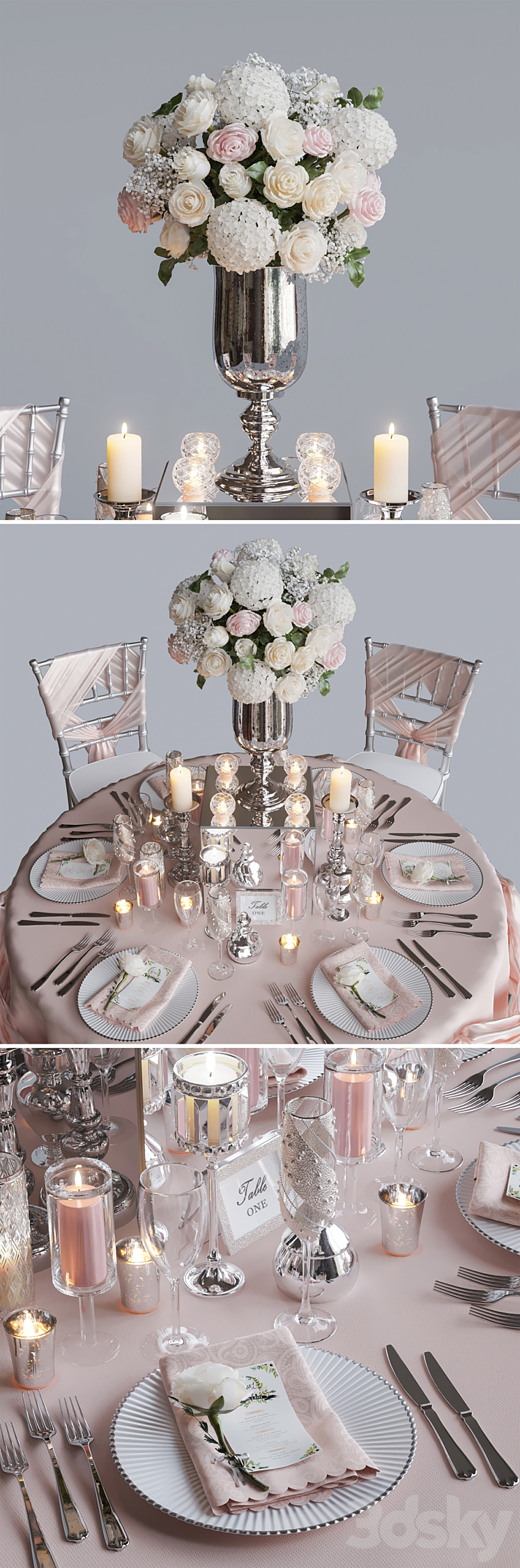Wedding table for 6 persons 2 Corona 3DS Max - thumbnail 2