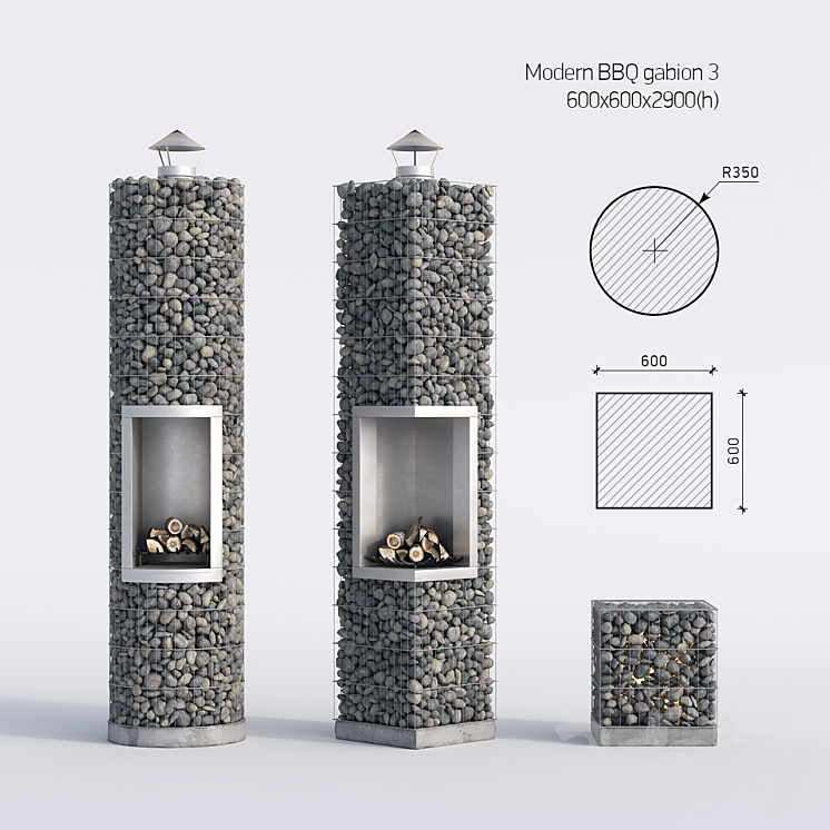 Modern barbecue from gabion 3 3DS Max - thumbnail 1