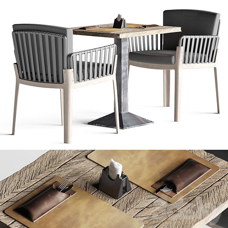 Miami chair welded table and table setting 3DS Max - thumbnail 1