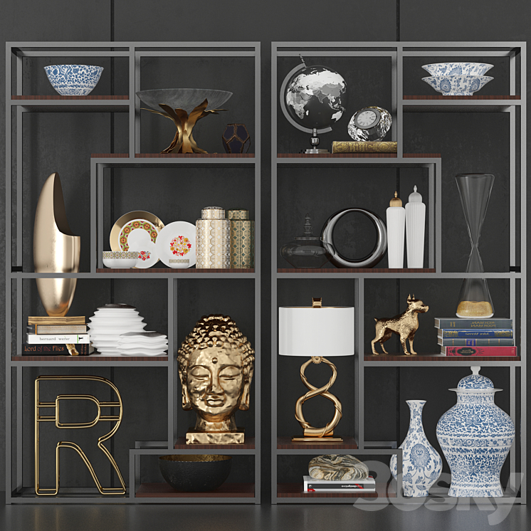Minimalist shelving with decor and accessories for design projects 7 3DS Max - thumbnail 1